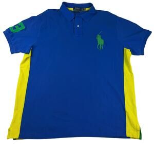 Polo Ralph Lauren Big Pony Custom Fit Polo Shirt Blue Yellow XXL